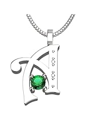 Sterling Silver Letter A - May Emerald Birthstone 18 Inch Necklace