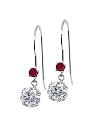 1.24 Ct Round I/J Diamond Red Ruby 14K White Gold Earrings