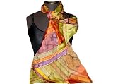 ArtisanStreet's Olive Stripe Hand Painted Silk Oblong Scarf. Features Olive, Mahogony and Bronze. Signed By Artisan, Scarf Is One Of A Kind And Made To Order.