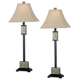 Bennington Buffet Lamps Set Of 2, FAWN FABRIC, NATURAL SLATE by Home Decorators Collection