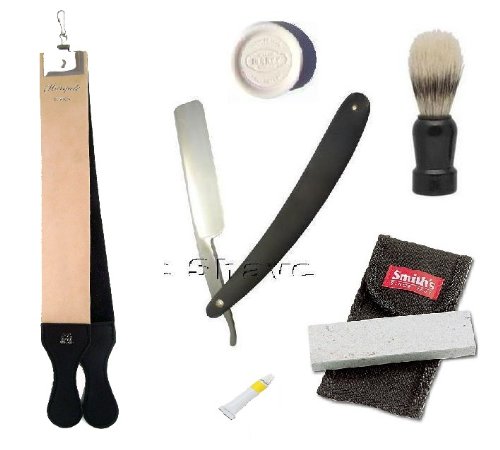 Black Straight Razor Double Strop Paste Stone Shaving Set 6 Pcs On Sale