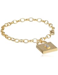 Bronze Puffed Lock Charm Bracelet, 7.25"