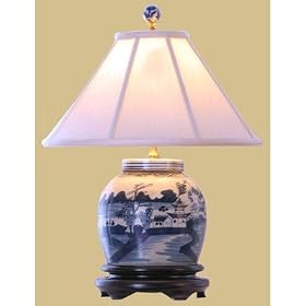 20" Jar Lamp in Blue and White