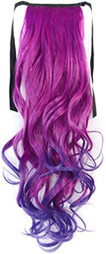 Best Selling ! 11 Colors Curly Wavy Japan High Temperature Heat Resistant Synthetic Ponytail Extension Woman's 45cm 18inch Good Quality Human Made Hair Multi-color Ponytail (rose-purple)