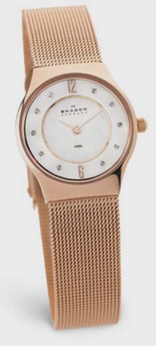 Skagen Women's Crystal Accented Mother of Pearl Copper Mesh Watch #233XSRR.