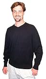 Mens Basic Vee Long Sleeve 100% Cashmere Sweater V-Neck Black