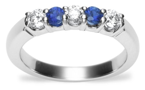 18k White Gold Diamond and Sapphire 5-Stone Band
