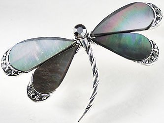 Monet Simulated Mother of Pearl Dragonfly Pin SILVERTONE