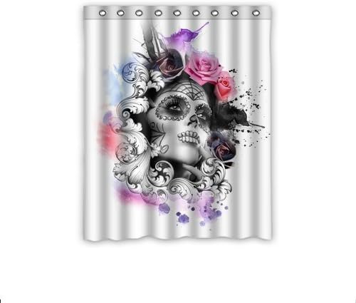 New Custom Sugar skull portrait Window Curtains/drape/panels/treatment Polyester Fabric Office/Home/Bedroom Decor 52"x 63"