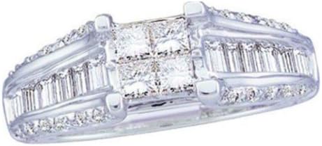 1 cttw 14k White Gold Diamond Baguette, Princess and Round Brilliant Cut Diamond Engagement Ring Size: 4)