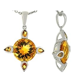 6.10 cttw Genuine Citrine Pendant - 14kt White or Yellow Gold LIFETIME WARRANTY
