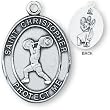 Sterling Silver Saint Christopher Mens-Boys Weightlifting Medal and 24-inch Chain