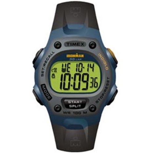 Timex 53372 Space Blue and Gray Resin Ironman Triathlon 30 Lap Digital Sport Watch with Comfortable Black Resin Strap -