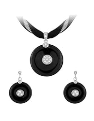 Sterling Silver Round Black Onyx Set with CZ (Chain Not Included)