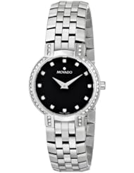 Movado Womens 605586 Faceto Diamond Accented Stainless-Steel Watch