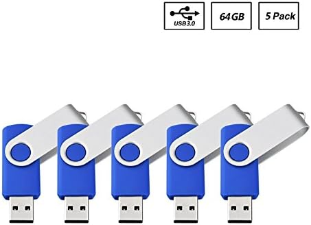 ABAZAR 5pcs 64gb Usb Flash Drive Usb 3.0 Flash Drive Memory Stick Fold Storage Thumb Stick Pen Swivel Design Blue