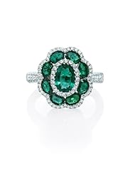 Diamond and Emerald 18k White Gold Flower Ring