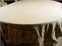 Florals Amboise Design French Country Provincial striped red and beige tablecloth 63 by 106 inches