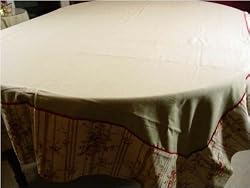 Florals Amboise Design French Country Provincial striped red and beige tablecloth 63 by 106 inches