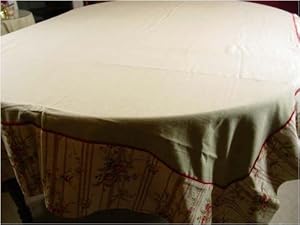 Florals Amboise Design French Country Provincial striped red and beige tablecloth 63 by 106 inches