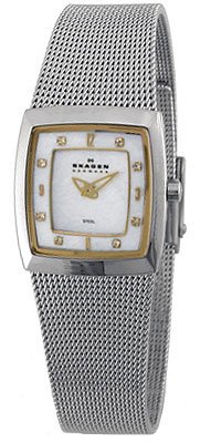 Skagen Women's 380XSGS1 Steel Collection Crystal Accented Mesh Stainless Steel White Dial Watch