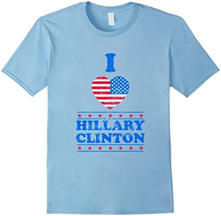 Men's I Love Hillary Clinton President Democrat USA Flag Tee Shirt Large Baby Blue