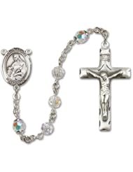 St. Agnes of Rome Patron Saint St. Sterling Silver Rosary w/Patron Saint Medal Center Catholic Religious Necklace Prayer w/Swarovski Austrian Tin Cut Crystal & Gemstone Beads Crucifix