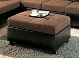 IMAGE OF Ottoman with Chocolate Microfiber Tufted Top in Black Leather Like
