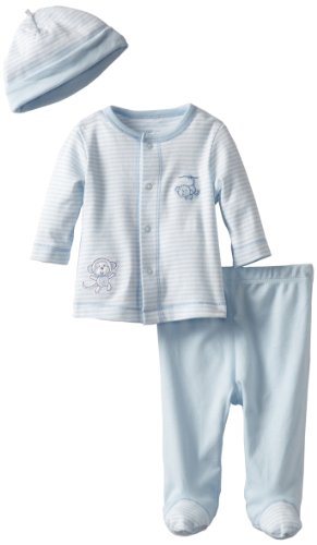 Little Me Baby-Boys Newborn Monkey Play Tmh Pant Set, White/Light Blue, Newborn