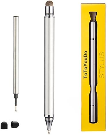 ToToYouDo 2 in 1 Pen, Touch Stylus Replaceable Pen For Smartphones, iPhone 6, 5S, iPad, Samsung Galaxy S5, S4, LG G3, HTC, Motolora, Sony, Nexus and Kindle - Sliver
