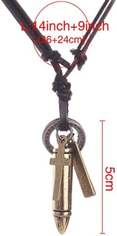LAM Sue Retro Genuine Leather Rock &amp; Roll Punk Bronze Bullet Pendant Gift Keepsake Necklace Golden