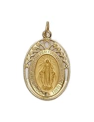 14K Gold Oval Filigree Miraculous Medal in a Polished Border Finish 14K Gold Jewelry 14K Gold Miraculous Patron Saint St. Medal Catholic Gift Boxed