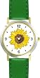 Sun Flower or Sunflower - WATCHBUDDY&reg; DELUXE TWO-TONE THEME WATCH - Arabic Numbers - Green Leather Strap-Women's Size-Small