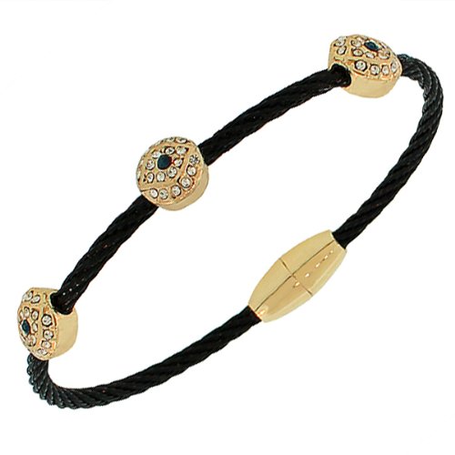 Fashion Alloy Black Twisted Cable White CZ Evil Eye Bangle Bracelet