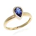 14k Matte Finish Yellow Gold Bezel Set Pear Shaped Iolite Ring