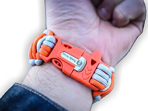 Ready Wrist: 550 Paracord Emergency Bracelet Is a Parachute Cord Survival Bracelet with an Emergency Whistle, Knife Like Cutting Tool, and Flint 100% Lifetime Guarantee (Orange/Gray)