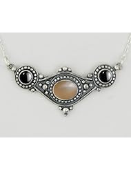 Sterling Silver Necklace Featuring Peach Moonstone and Hematite Made in America!