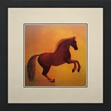 Susho, King Silk Art Handmade Silk Embroidery - Silhouette of a Brown Horse - White Mat Framed Medium Size 34119WF