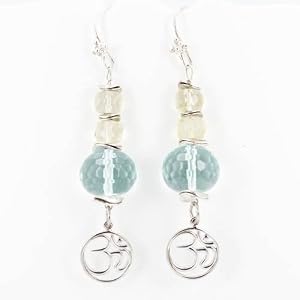 Om (Aum) Dangle Earrings in Sterling Silver with Blue and Yellow Faceted Quartz, #7460