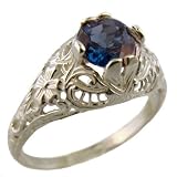 Antique Style Sterling Silver Filigree 1.00ct London Blue Topaz Ring (Sz 7)