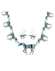 Multicolor Horse Inlay Link Necklace And Earrings Set GS61839