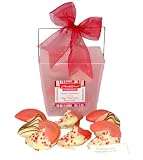 White Belgian Chocolate Dipped Valentine Fortune Cookies In Pink Container