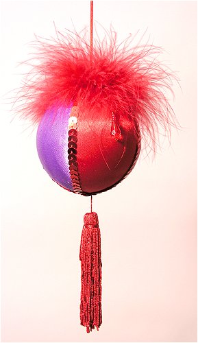 "Red Hat Society" Fur & Sequin Ball Christmas Ornament #C0457