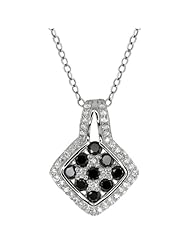 1.04 Ct Round Black Diamond and White Sapphire Sterling Silver Pendant 18"