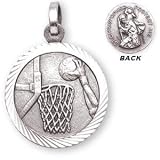 Sterling Silver St Christopher Basketball Medal and 20-inch Chain