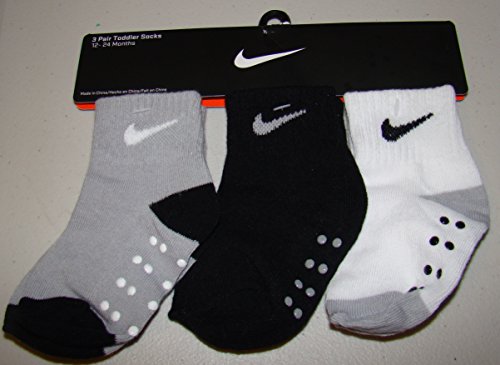Nike Toddler Baby Non-Slip Socks 3 Pairs Size 12-24 Months Black, White/Grey & Grey/Black
