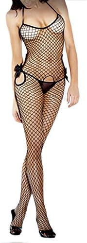 Cutout Fishnet Bodystocking With Bow Accents - Black