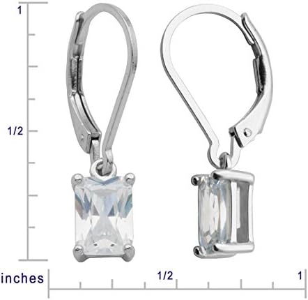 Rhodium Plated .925 Sterling Silver Rectangular-cut CZ Leverback Dangle Earrings