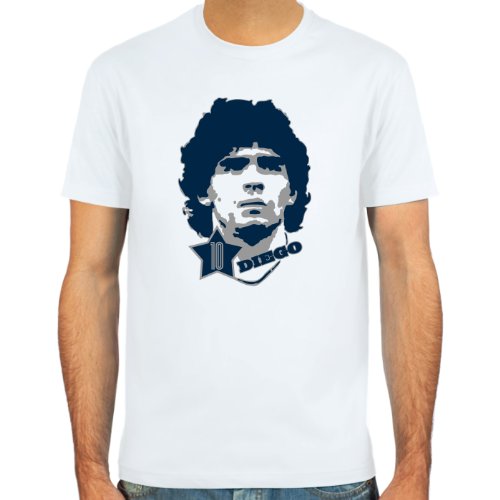 T-Shirt Diego Maradona ::: Farbauswahl: skyblue, sand oder weiß ::: Größen: S-XL ::: Fußball-Kult