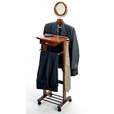 Walnut Finish Suit Valet Stand Organizer with Mirror